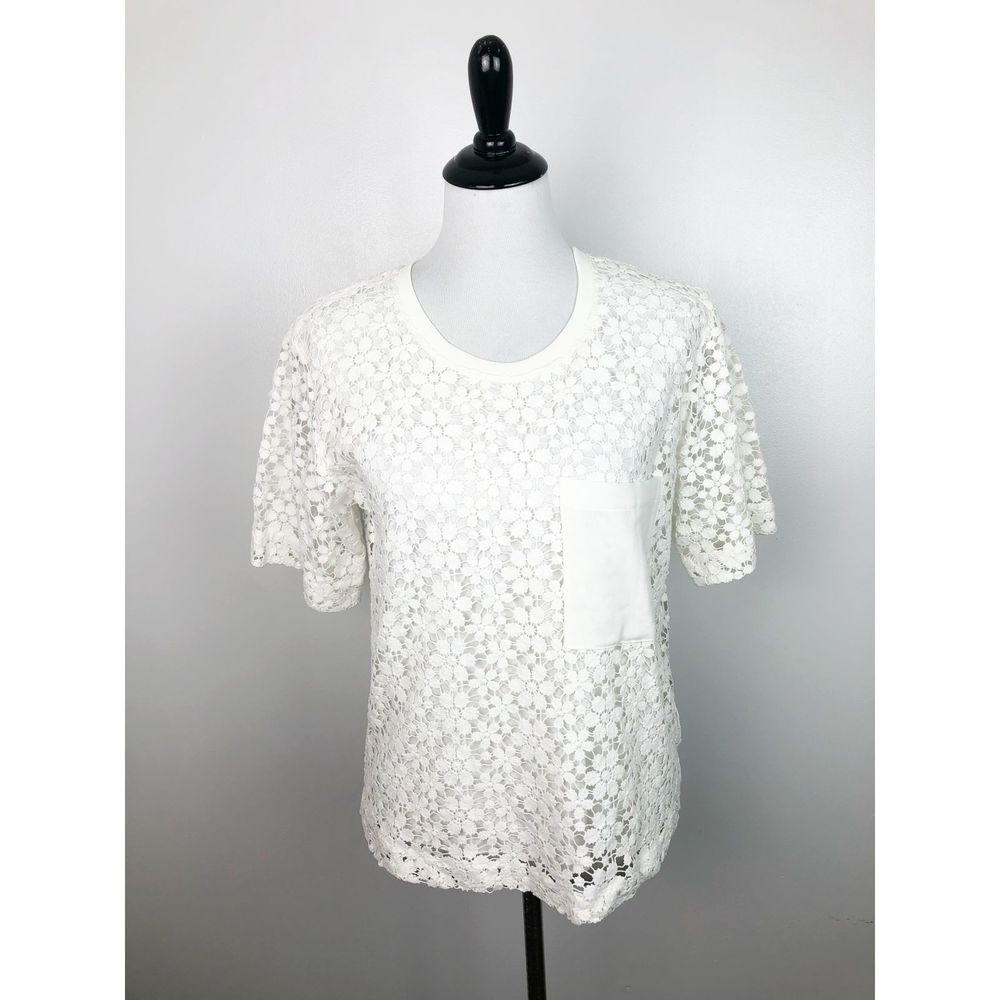 A.L.C. White Lace Top Short Sleeve Top with Pocket